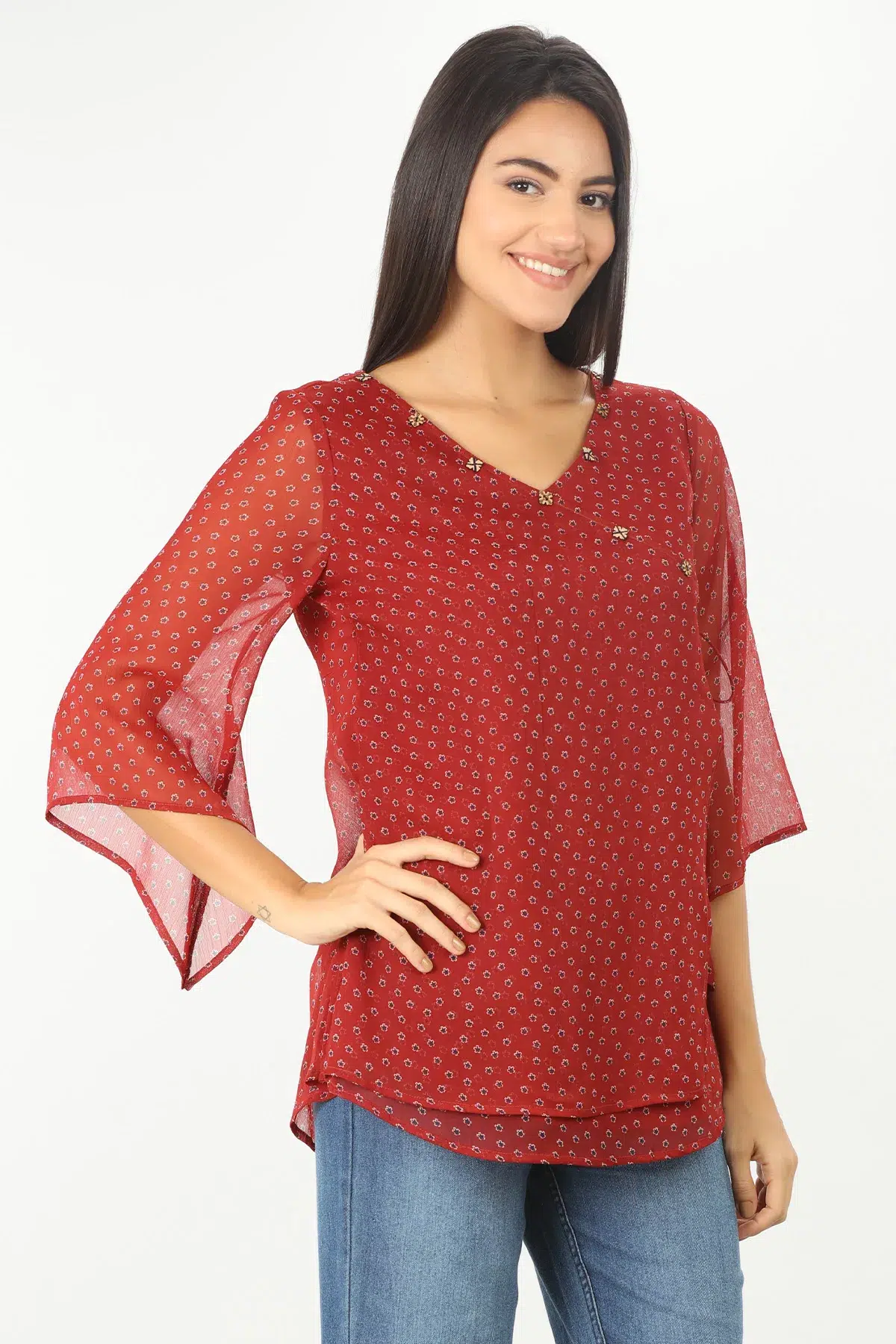 Printed Red Top For Women