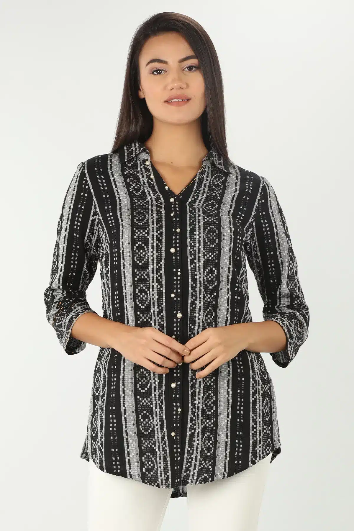 Black And White Printed Shirt For Women