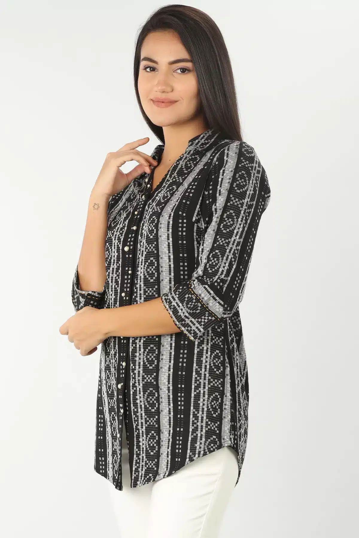 Black And White Printed Shirt For Women