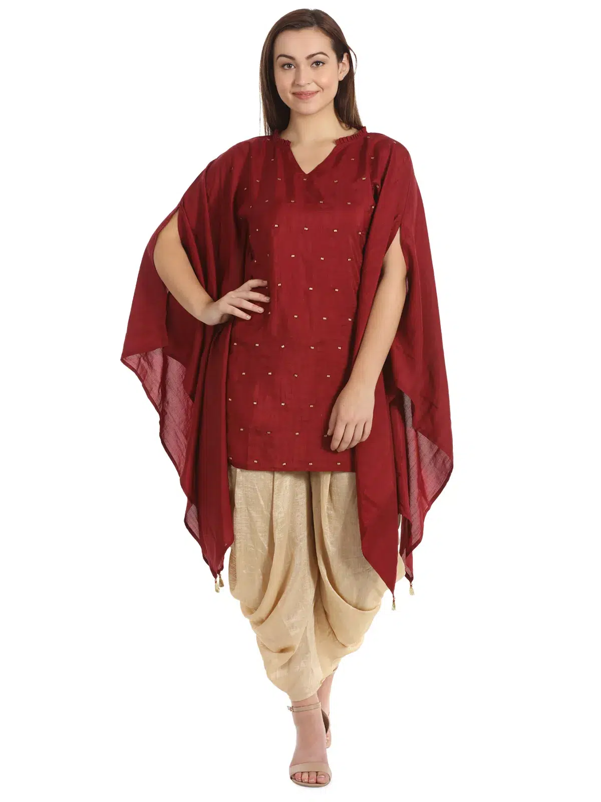 Beige Solid Dhoti Pants Women