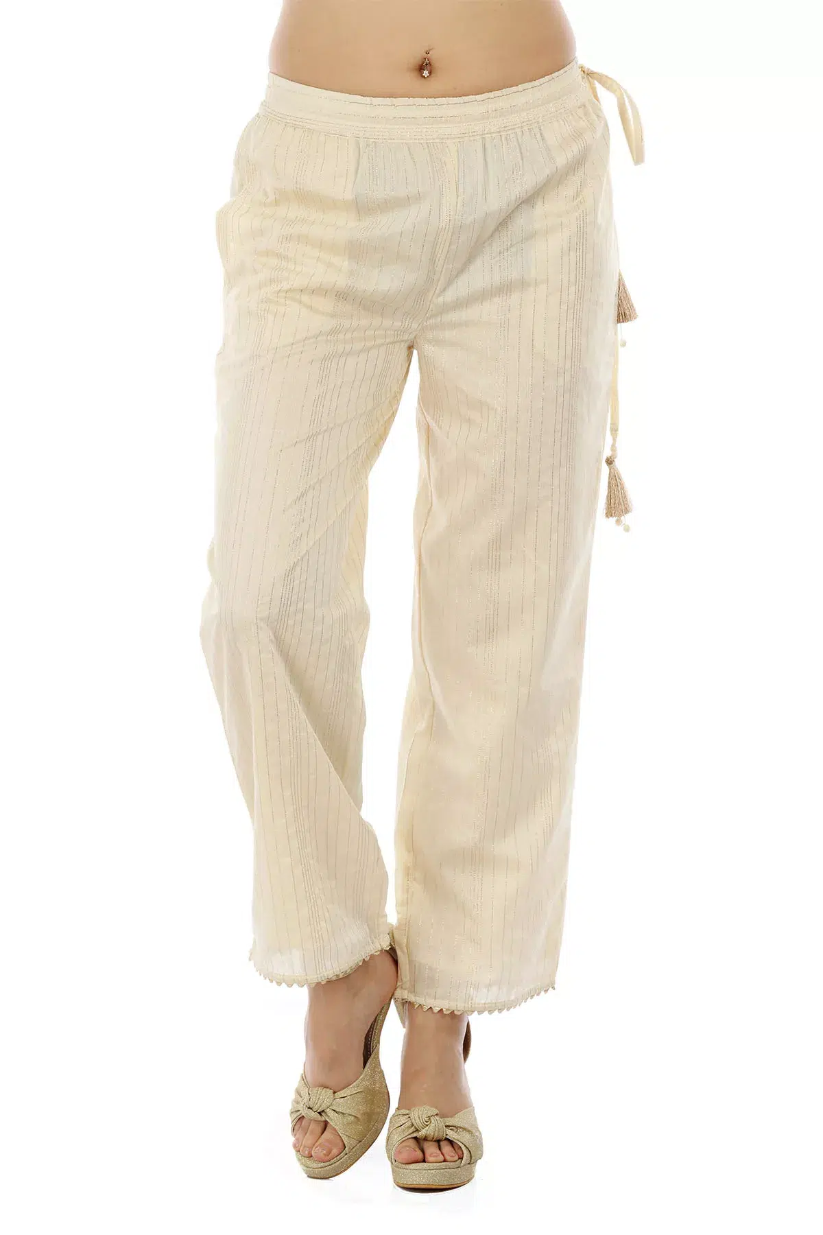 Striped Beige Palazzo For Woman