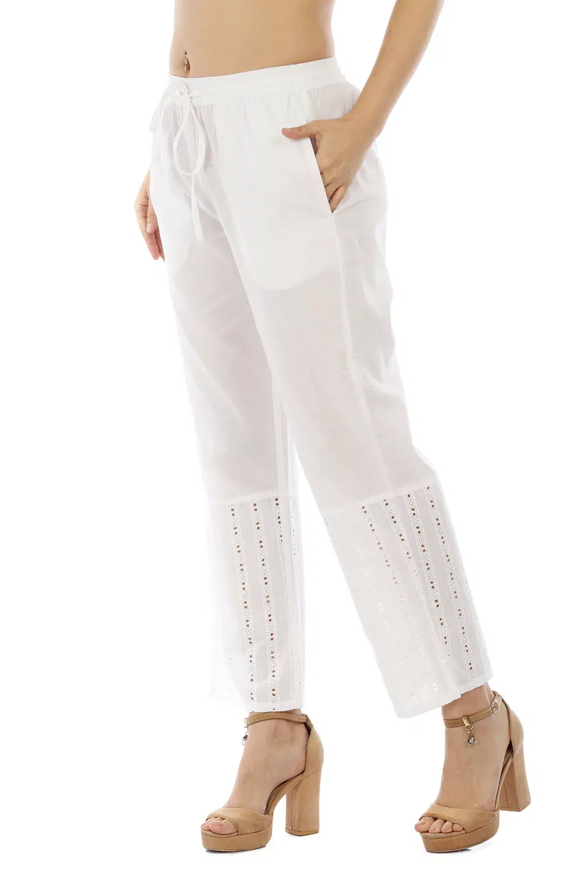 Solid White Palazzo Pants For Women