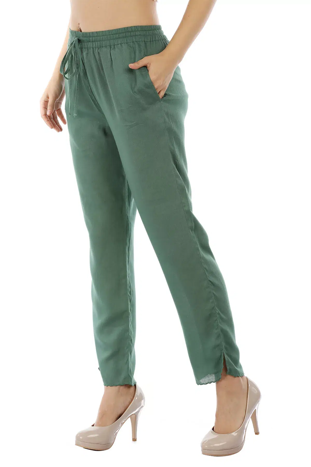 Solid Green Palazzo Pants For Women