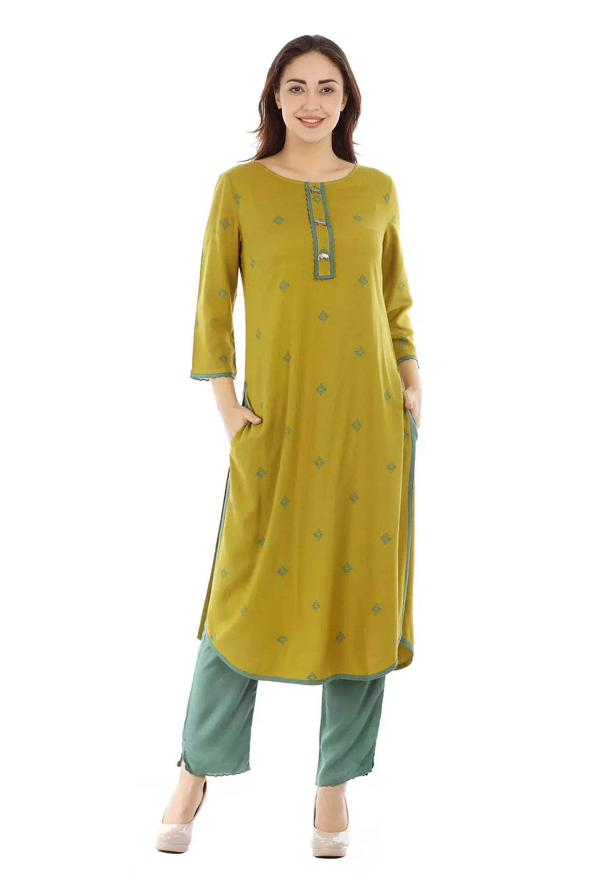 Solid Green Palazzo Pants For Women
