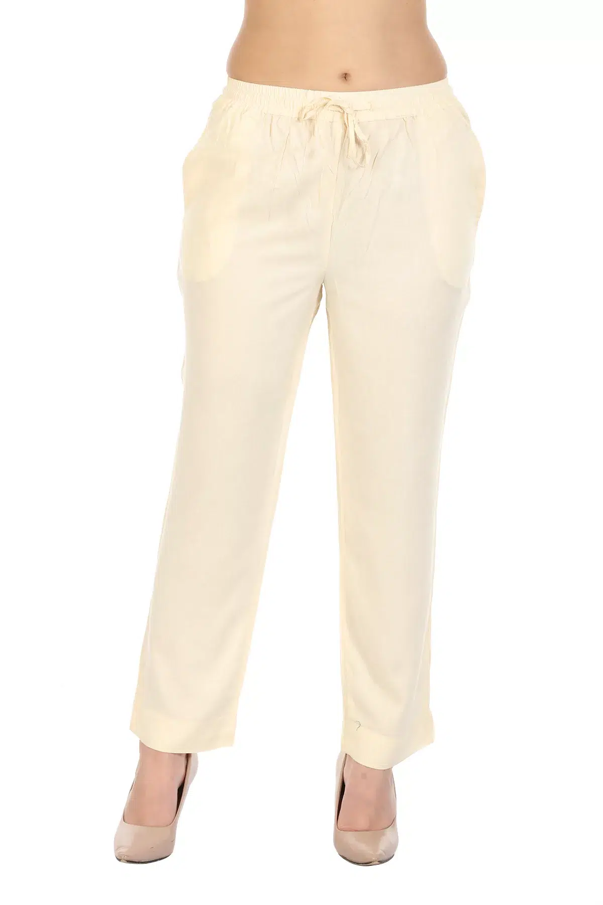 Solid Light Cream Color Palazzo Pants For Women