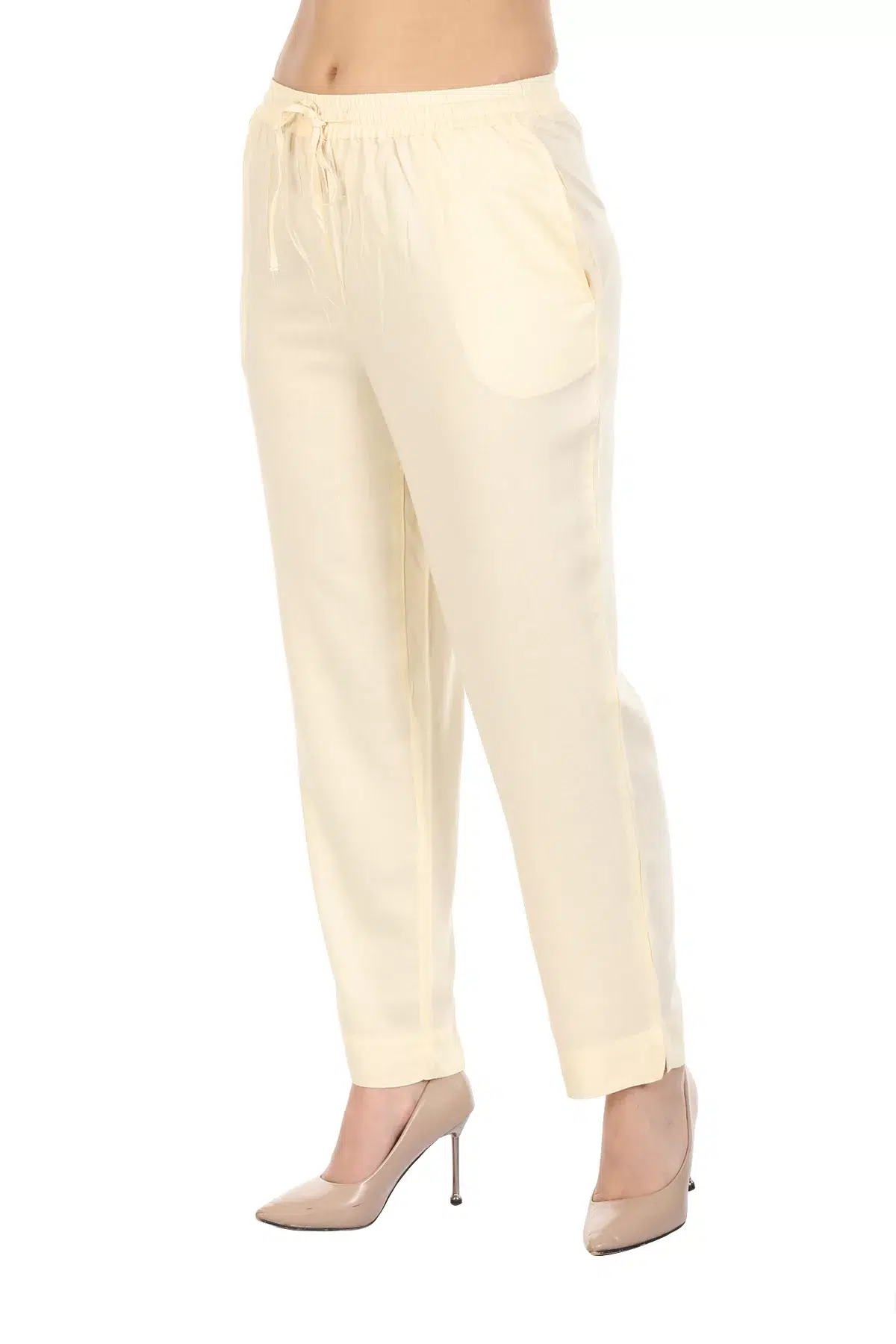 Solid Light Cream Color Palazzo Pants For Women