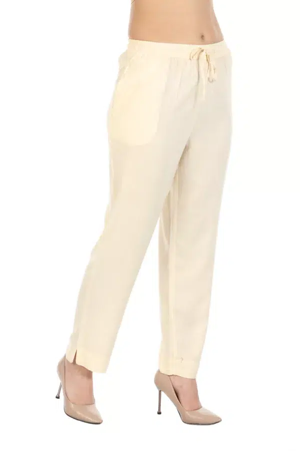 Solid Light Cream Color Palazzo Pants For Women