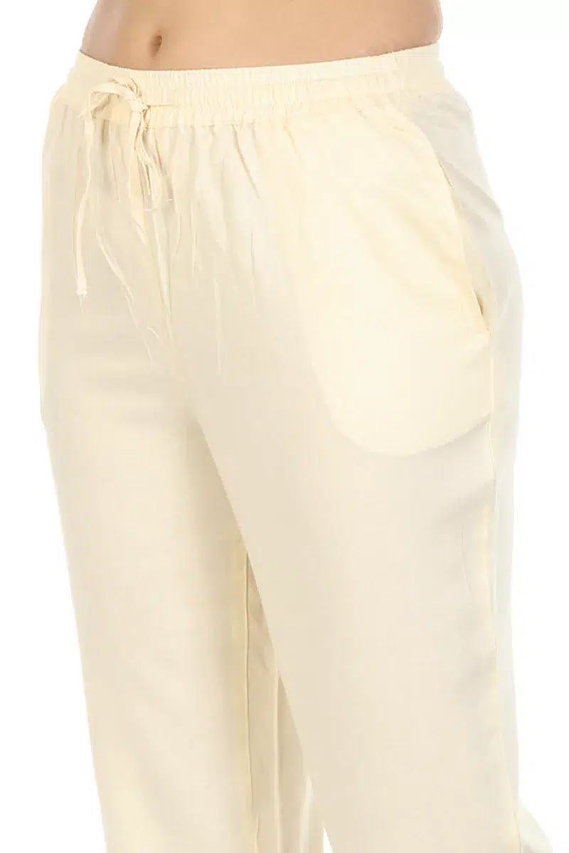 Solid Light Cream Color Palazzo Pants For Women