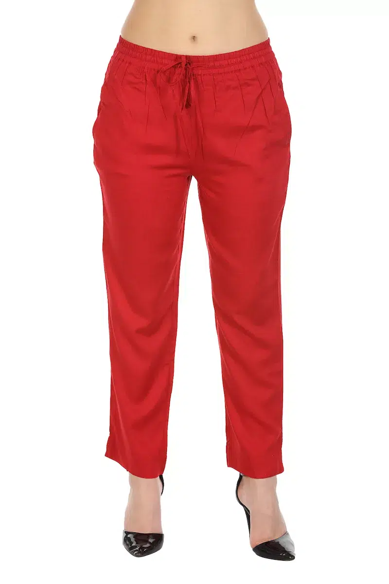 Solid Red Palazzo For Women