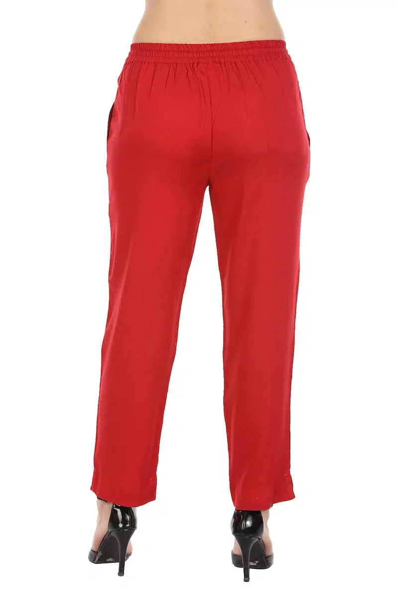 Solid Red Palazzo For Women