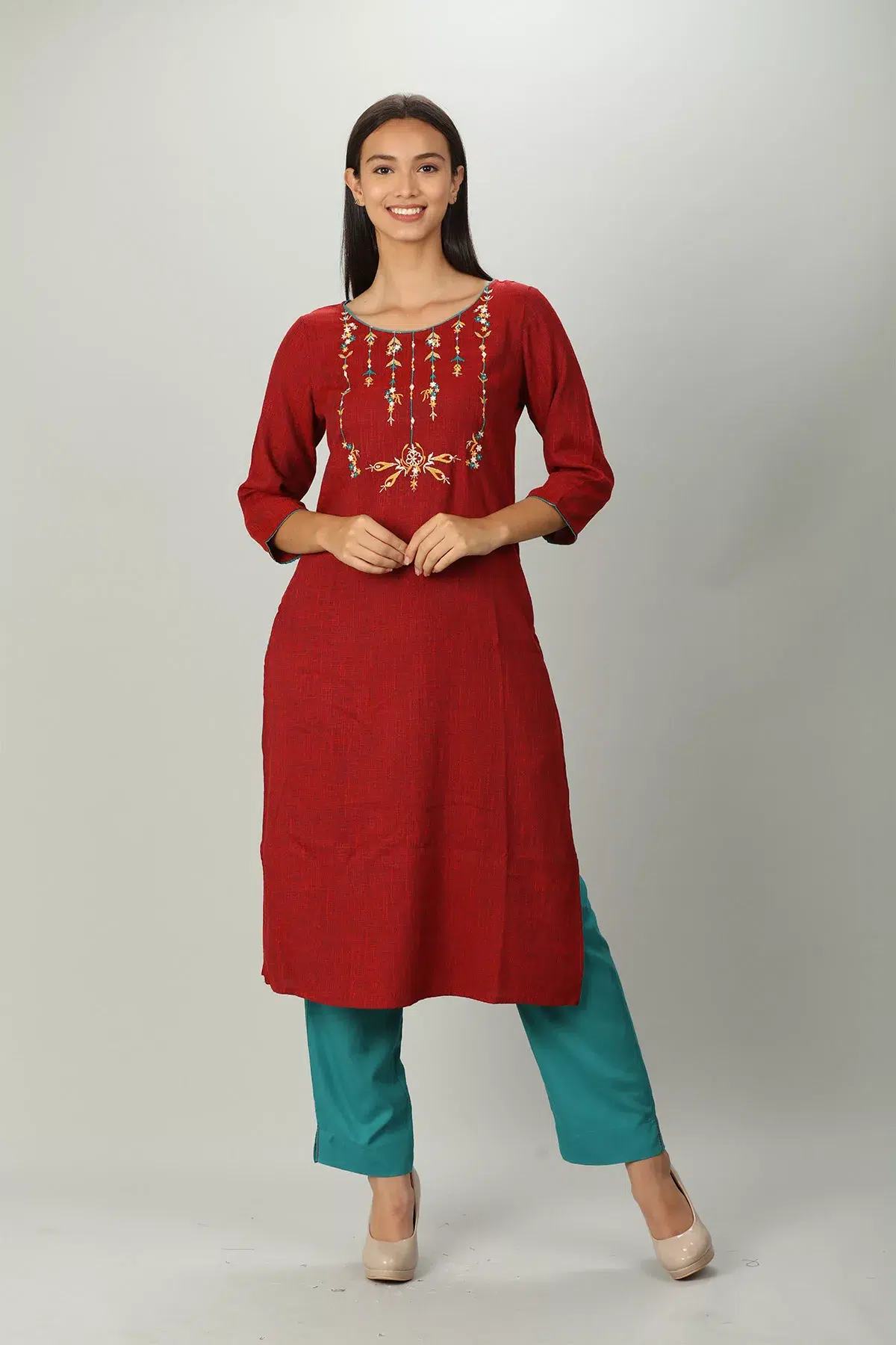 Solid Teal Palazzo Pants For Women