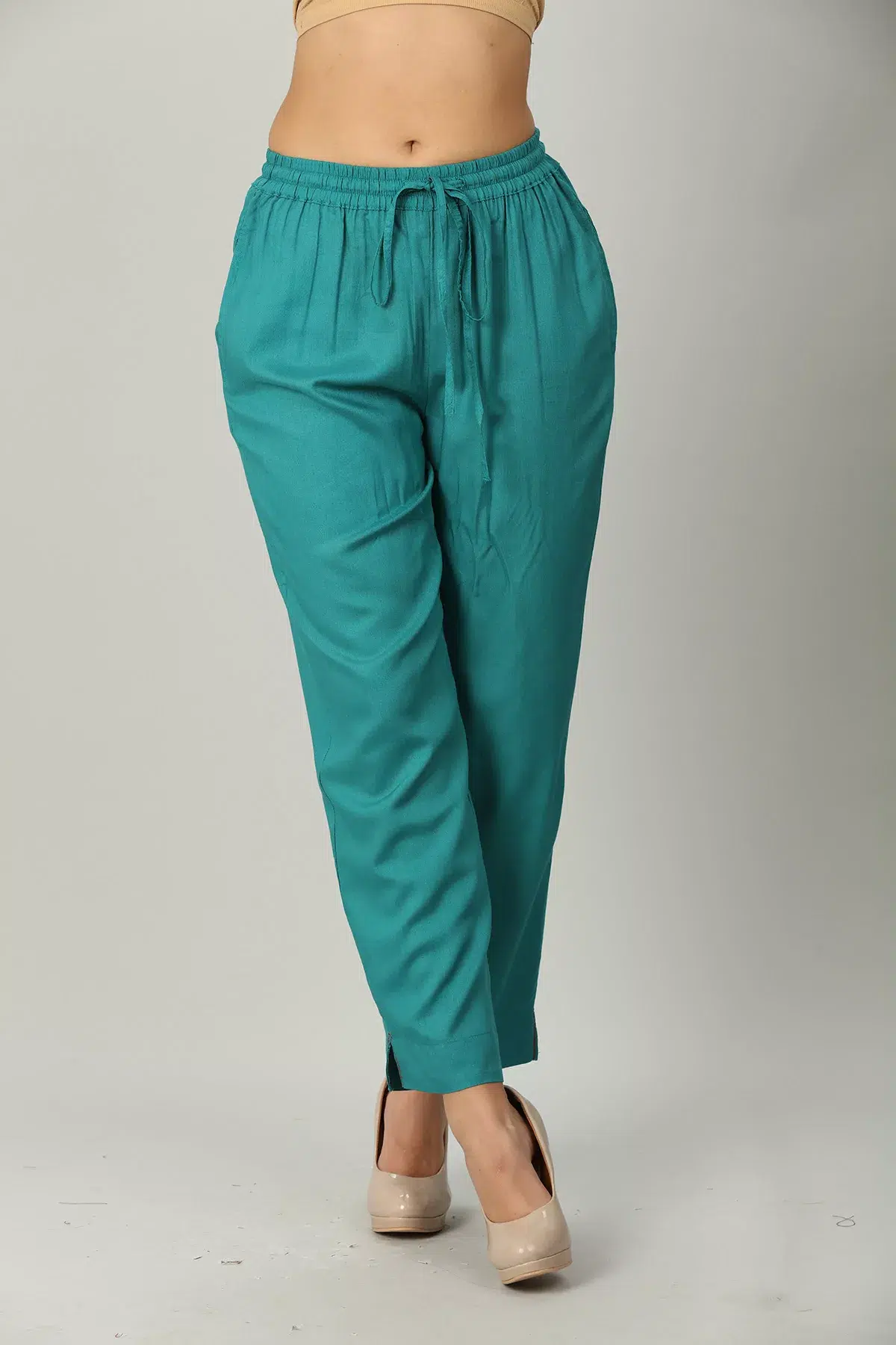 Solid Teal Palazzo Pants For Women