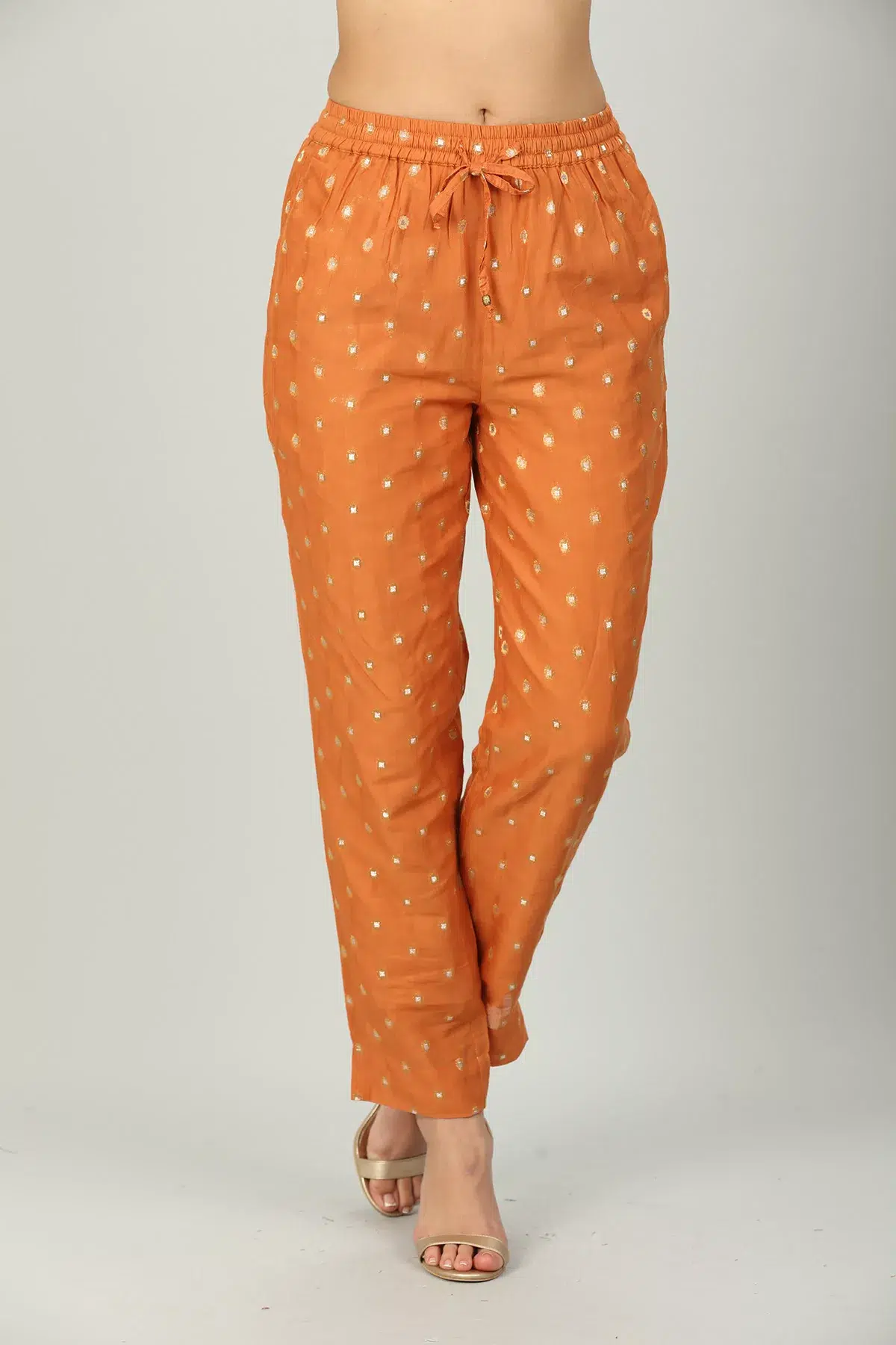 Embellished Orange Palazzo Pants For Women