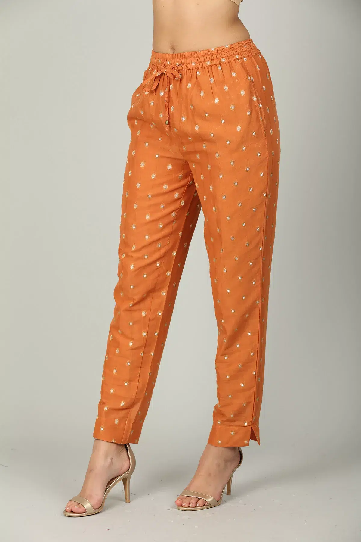 Embellished Orange Palazzo Pants For Women