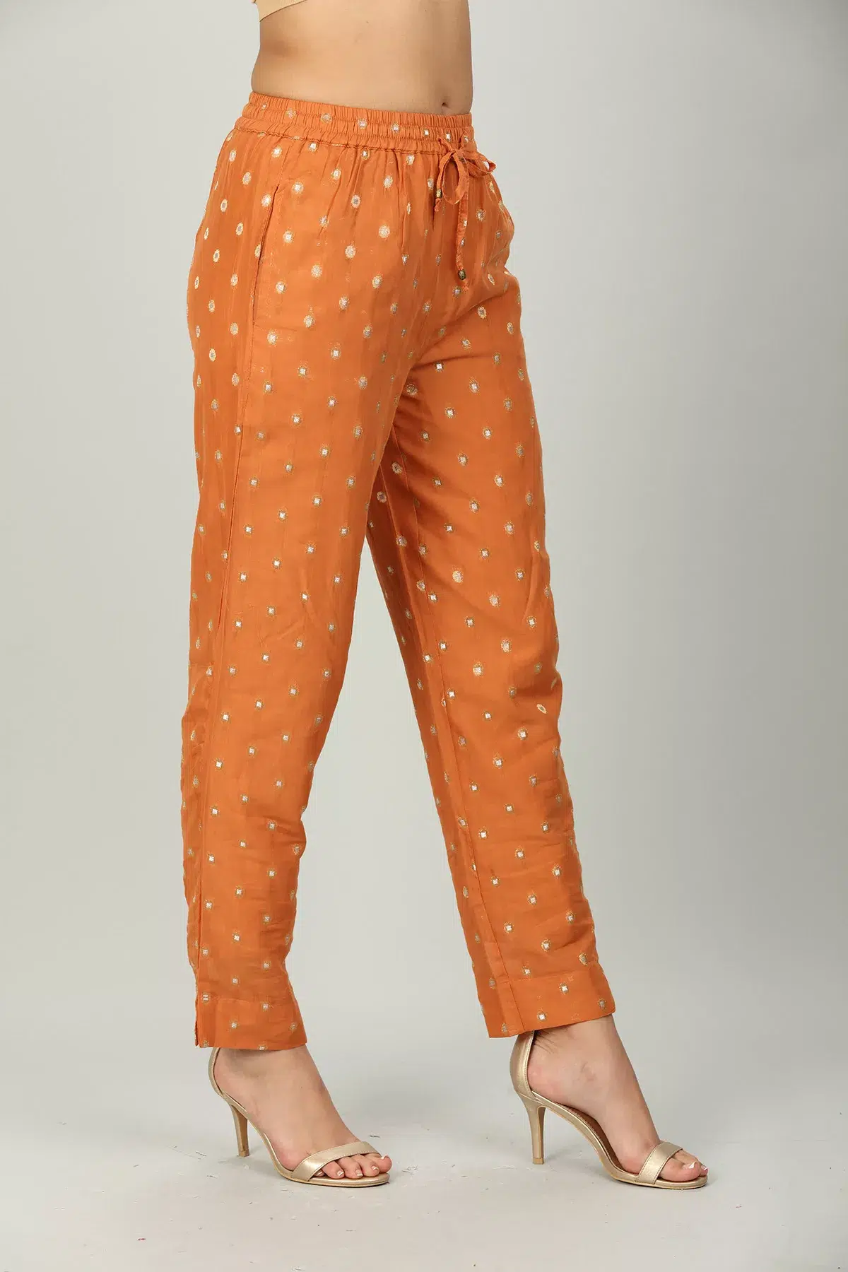 Embellished Orange Palazzo Pants For Women