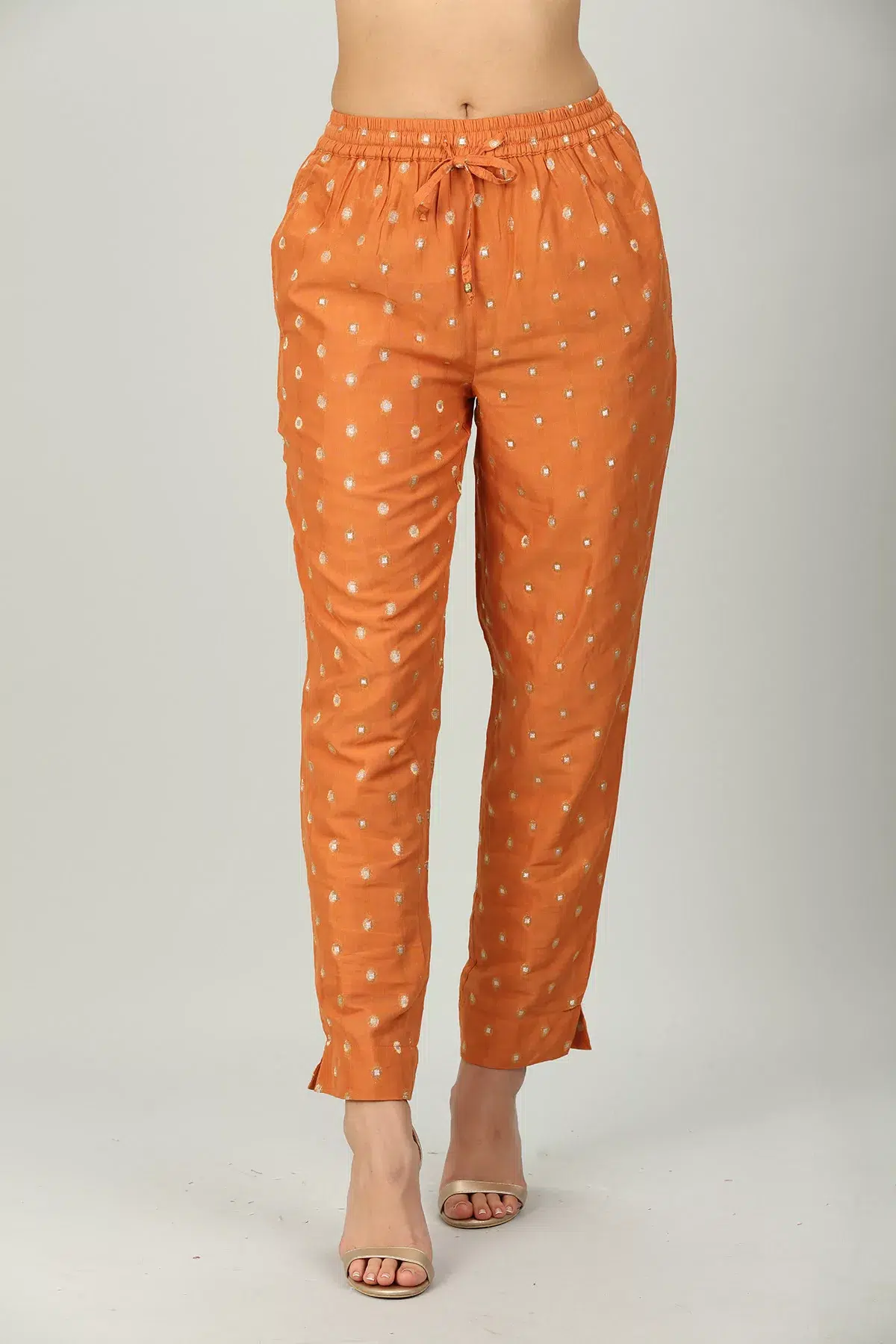 Embellished Orange Palazzo Pants For Women