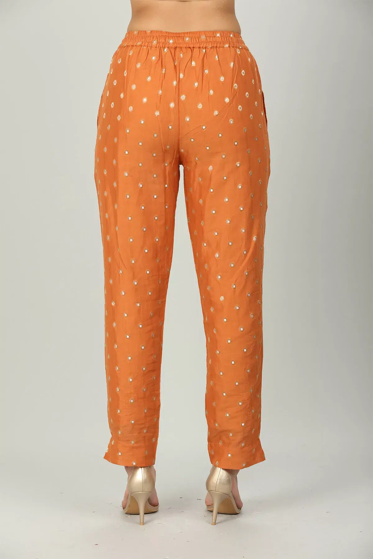 Embellished Orange Palazzo Pants For Women