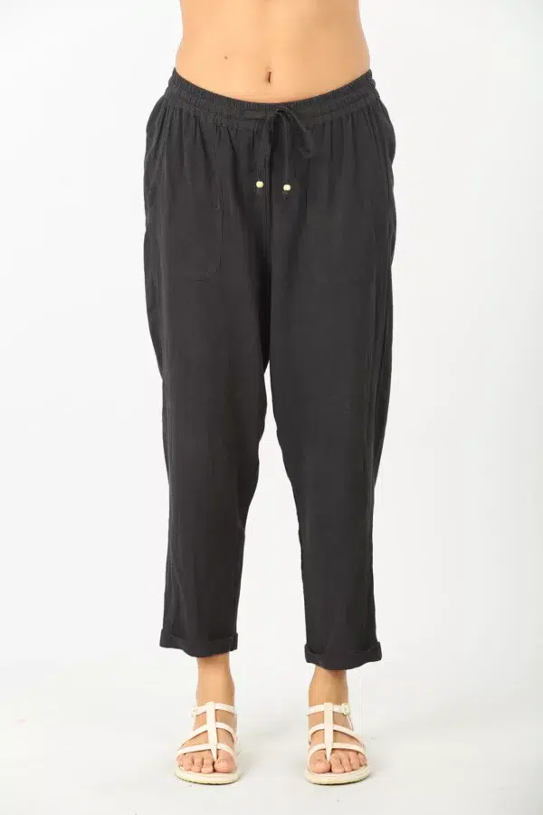 Dark Charcoal Solid Pants For Women
