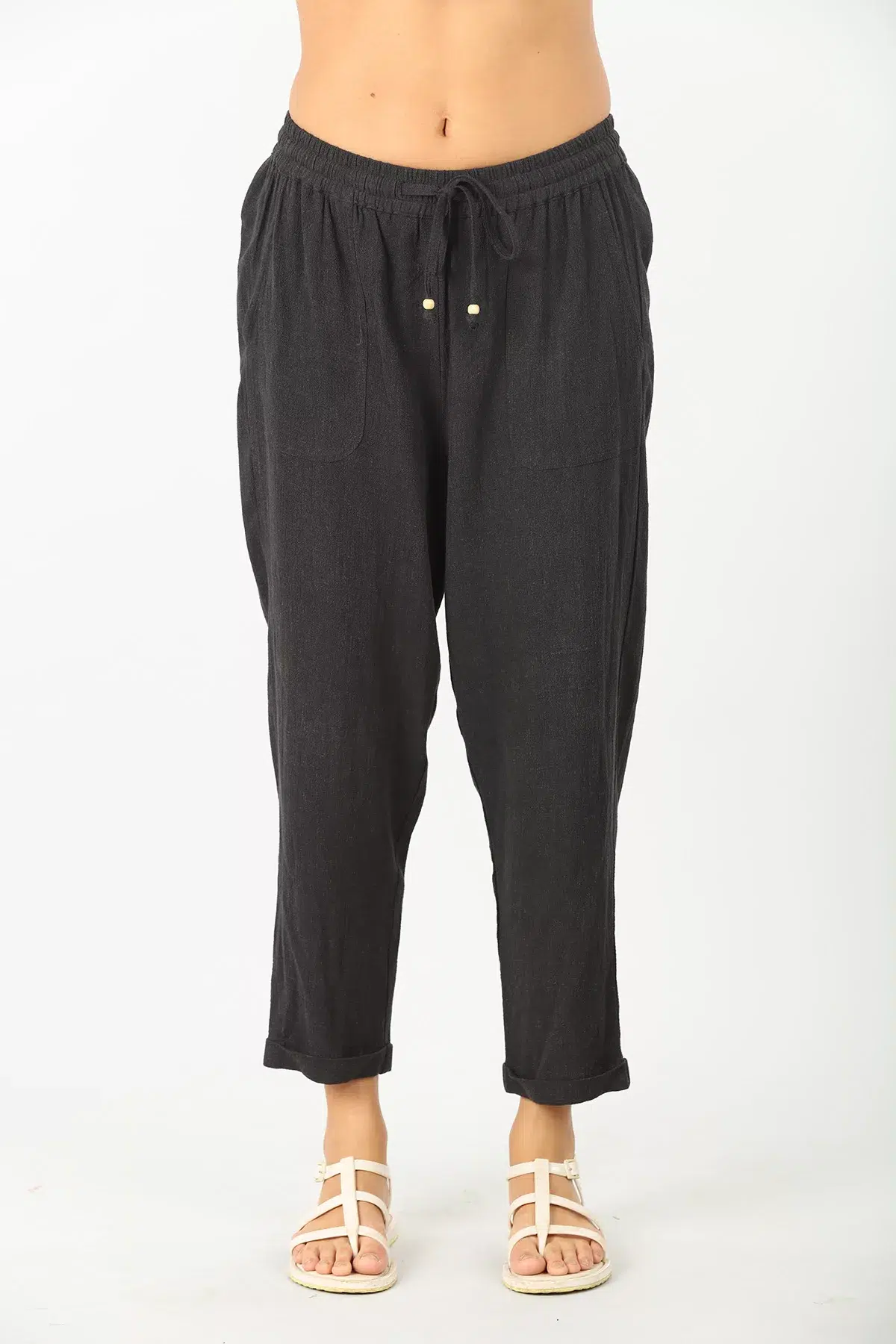 Dark Charcoal Solid Pants For Women