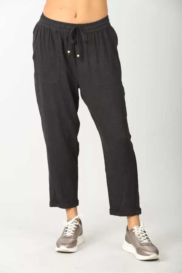 Dark Charcoal Solid Pants For Women