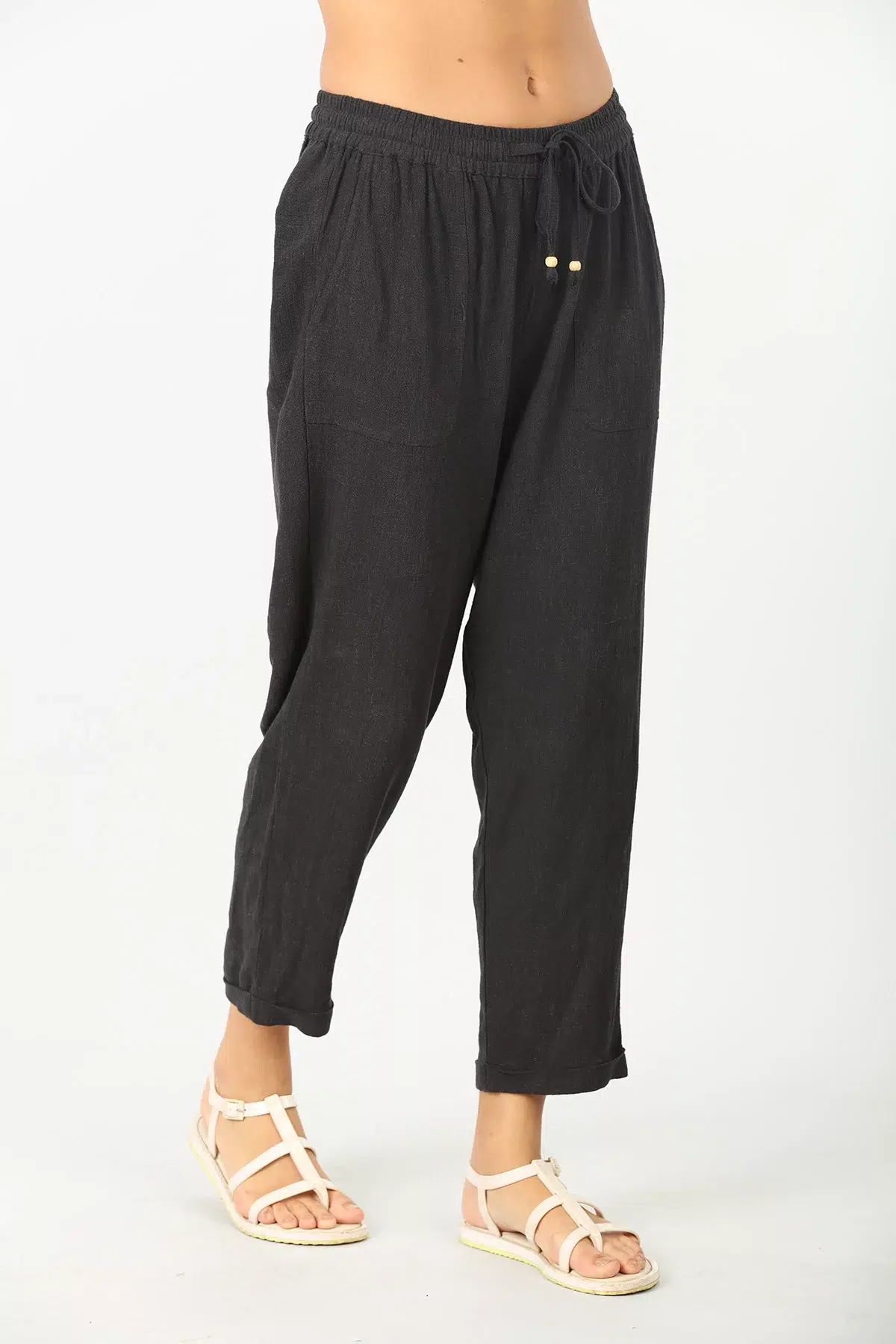 Dark Charcoal Solid Pants For Women
