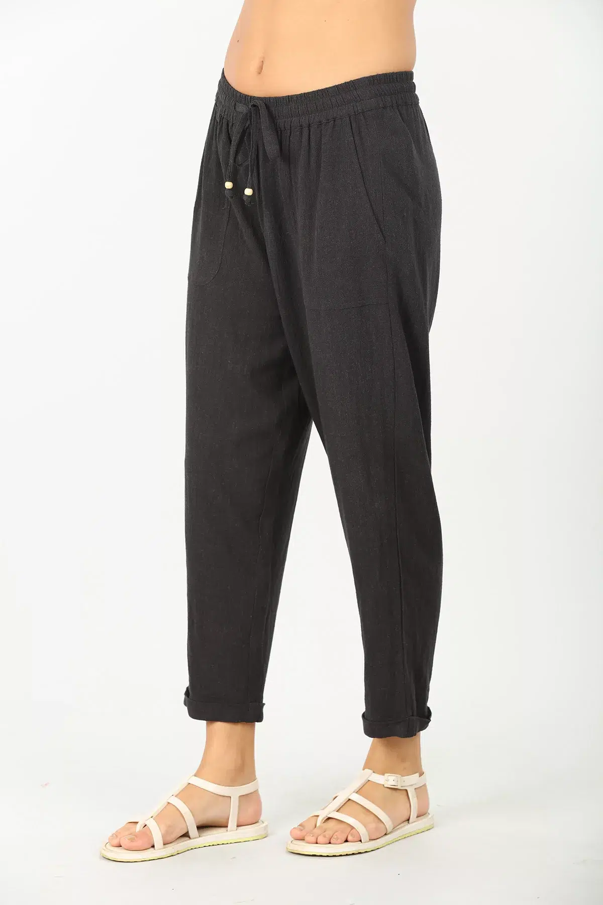 Dark Charcoal Solid Pants For Women