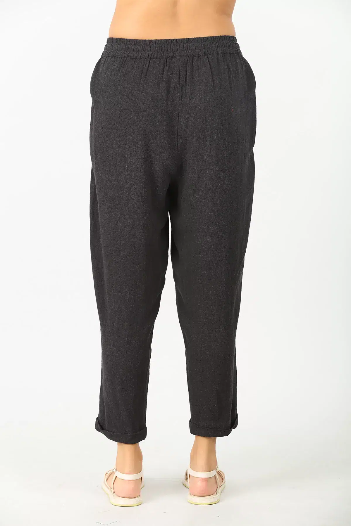 Dark Charcoal Solid Pants For Women