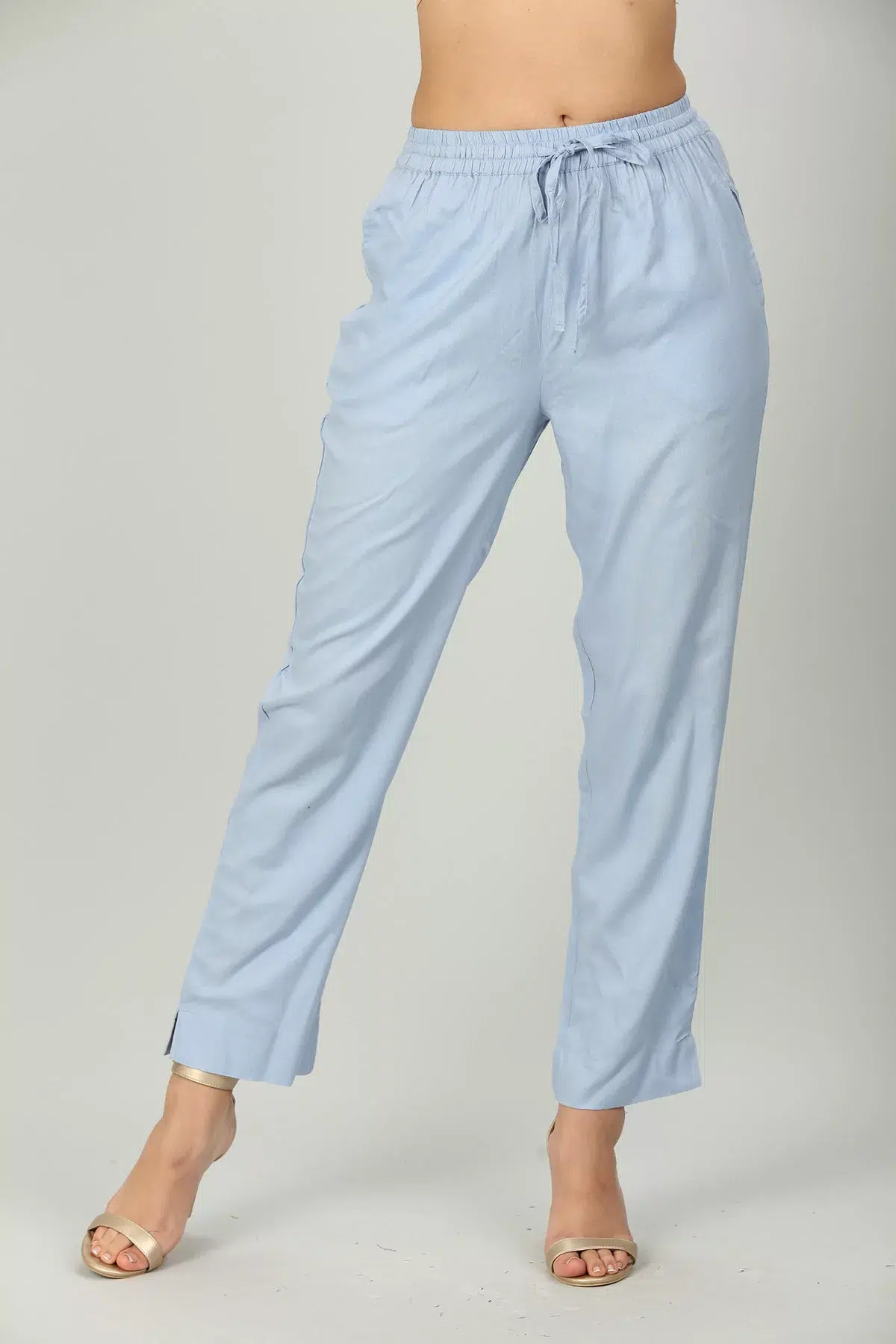 Solid Blue Palazzo Pants For Women