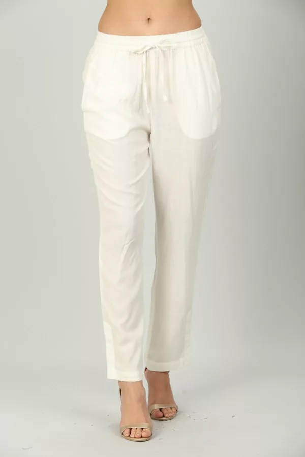 Solid Off White Palazzo Pants For Women