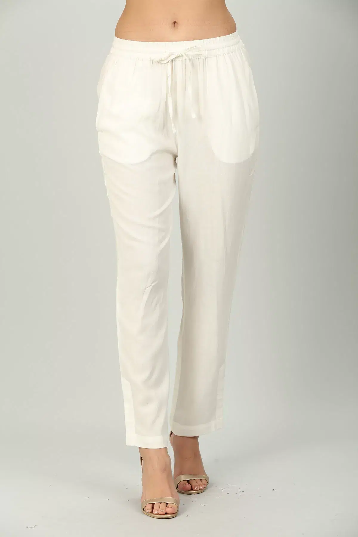 Solid Off White Palazzo Pants For Women