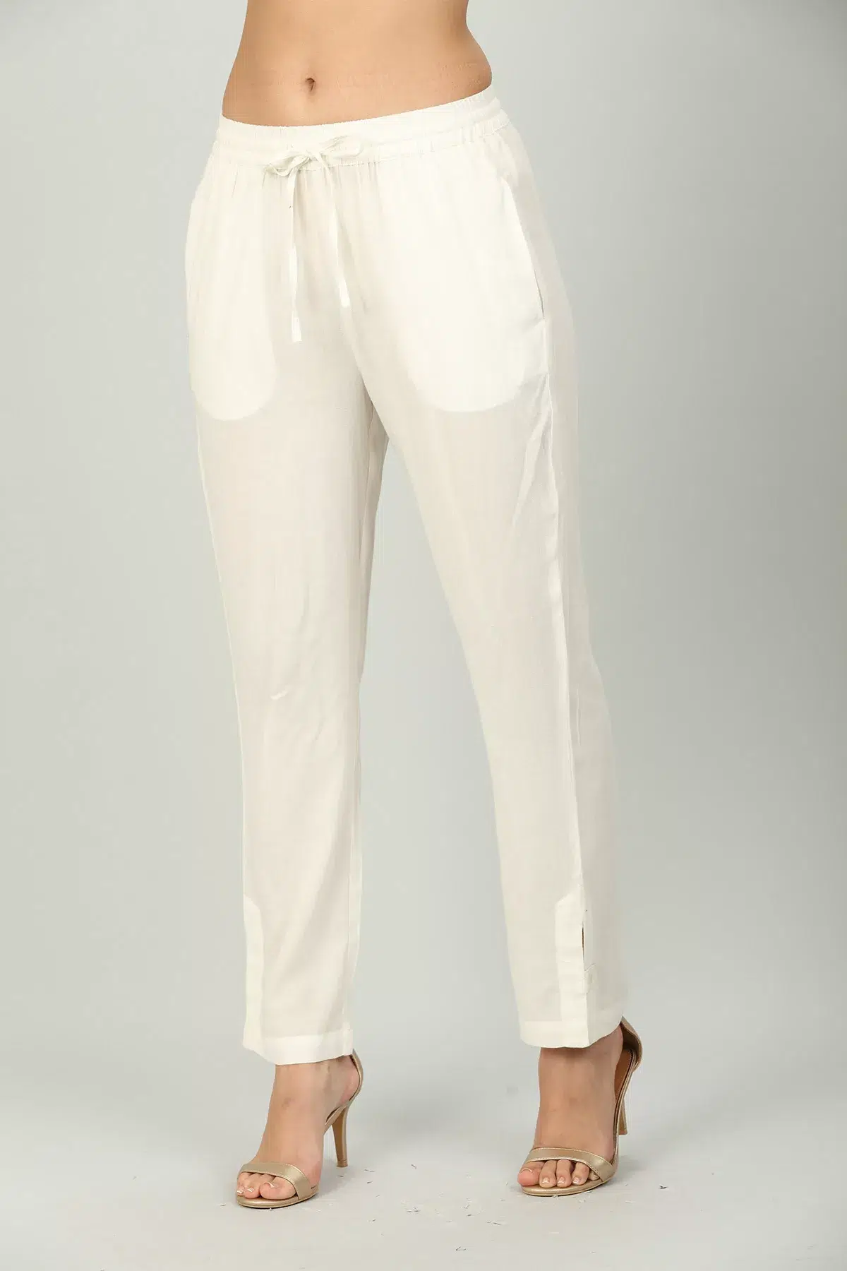 Solid Off White Palazzo Pants For Women