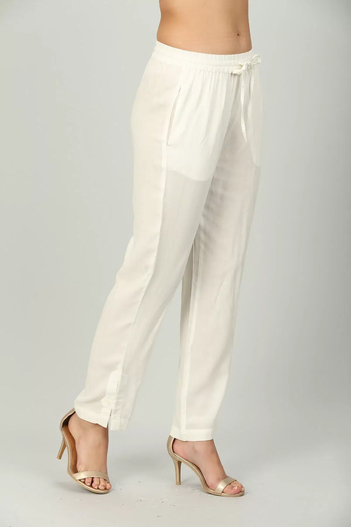 Solid Off White Palazzo Pants For Women