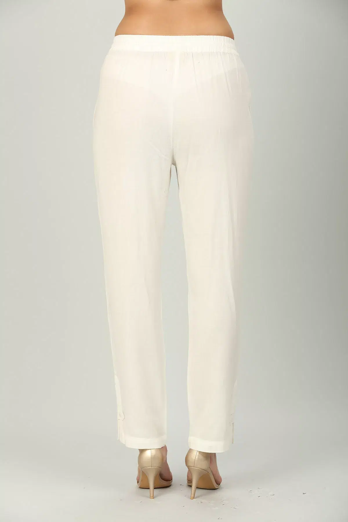 Solid Off White Palazzo Pants For Women