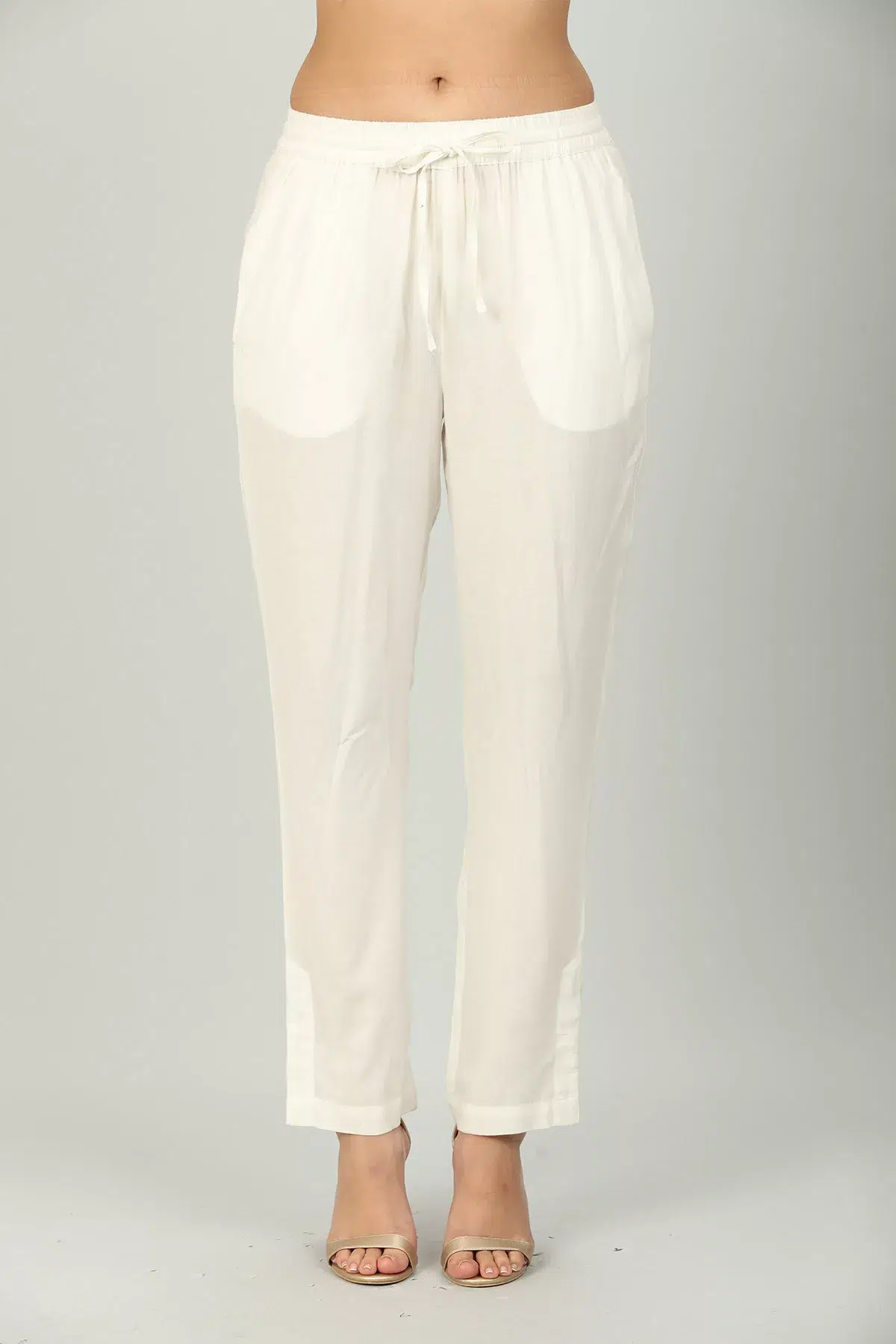 Solid Off White Palazzo Pants For Women