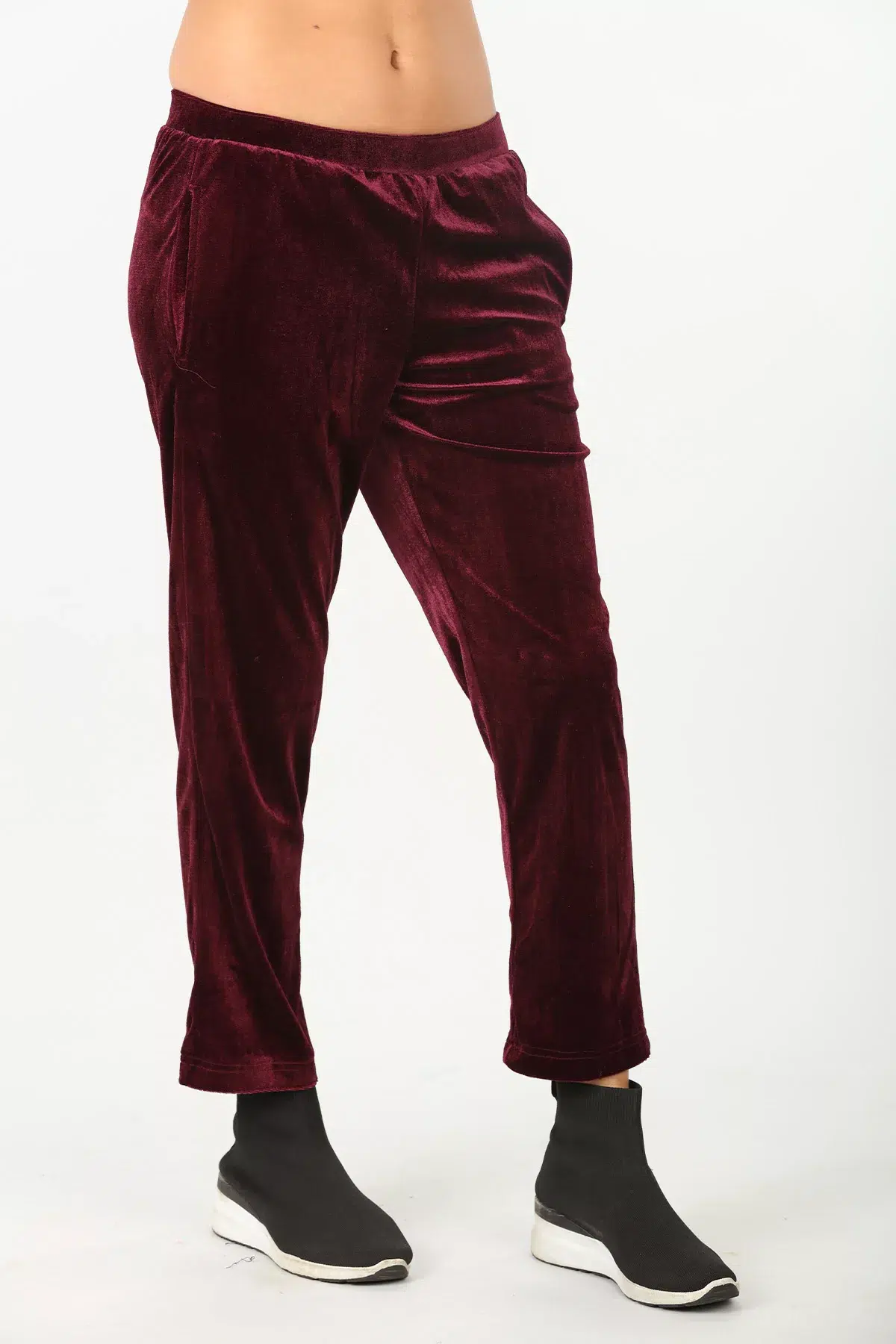 Wine Solid Pants For Females