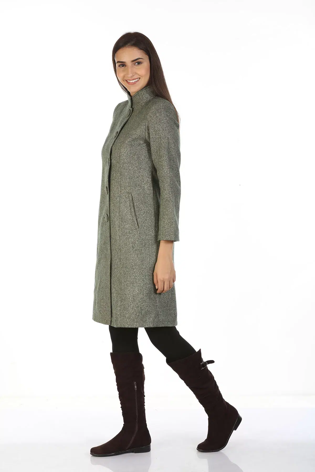 Woolen Collered Winter Overcoat (Grey) - Image 2