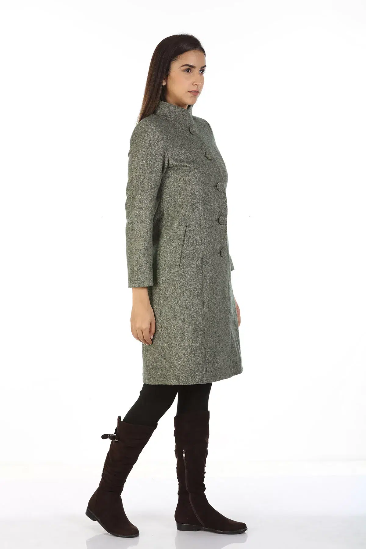 Woolen Collered Winter Overcoat (Grey) - Image 3