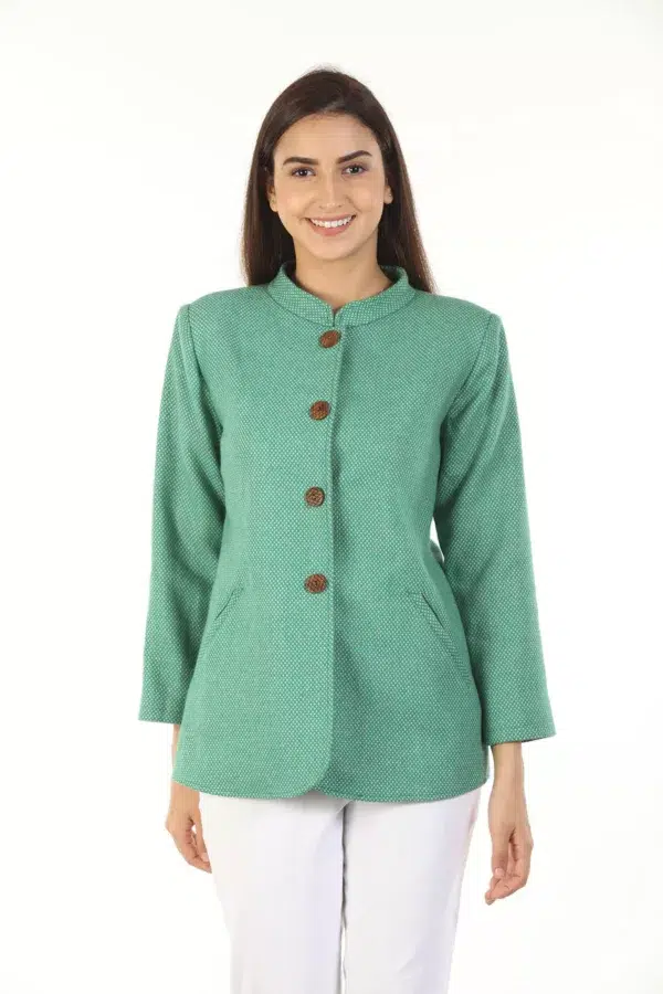 Green Woolen Jacket For Ladies