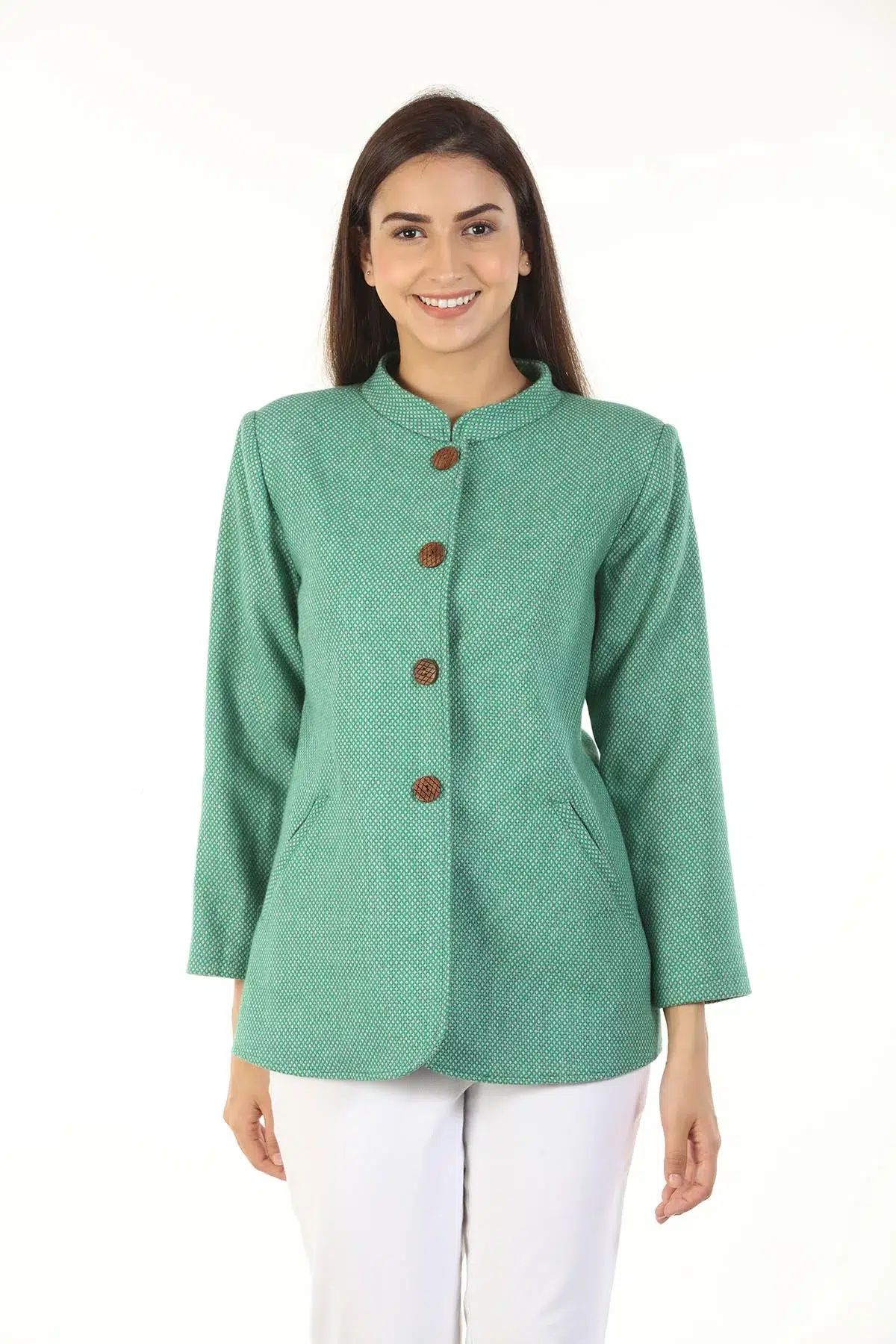 Green Woolen Jacket For Ladies