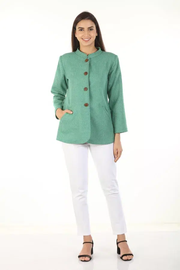 Green Woolen Jacket For Ladies