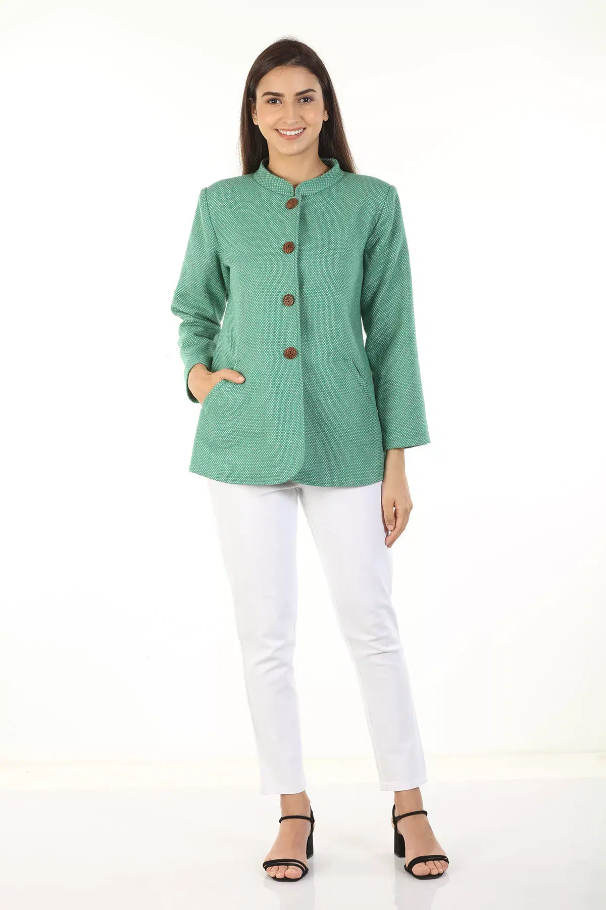 Green Woolen Jacket For Ladies