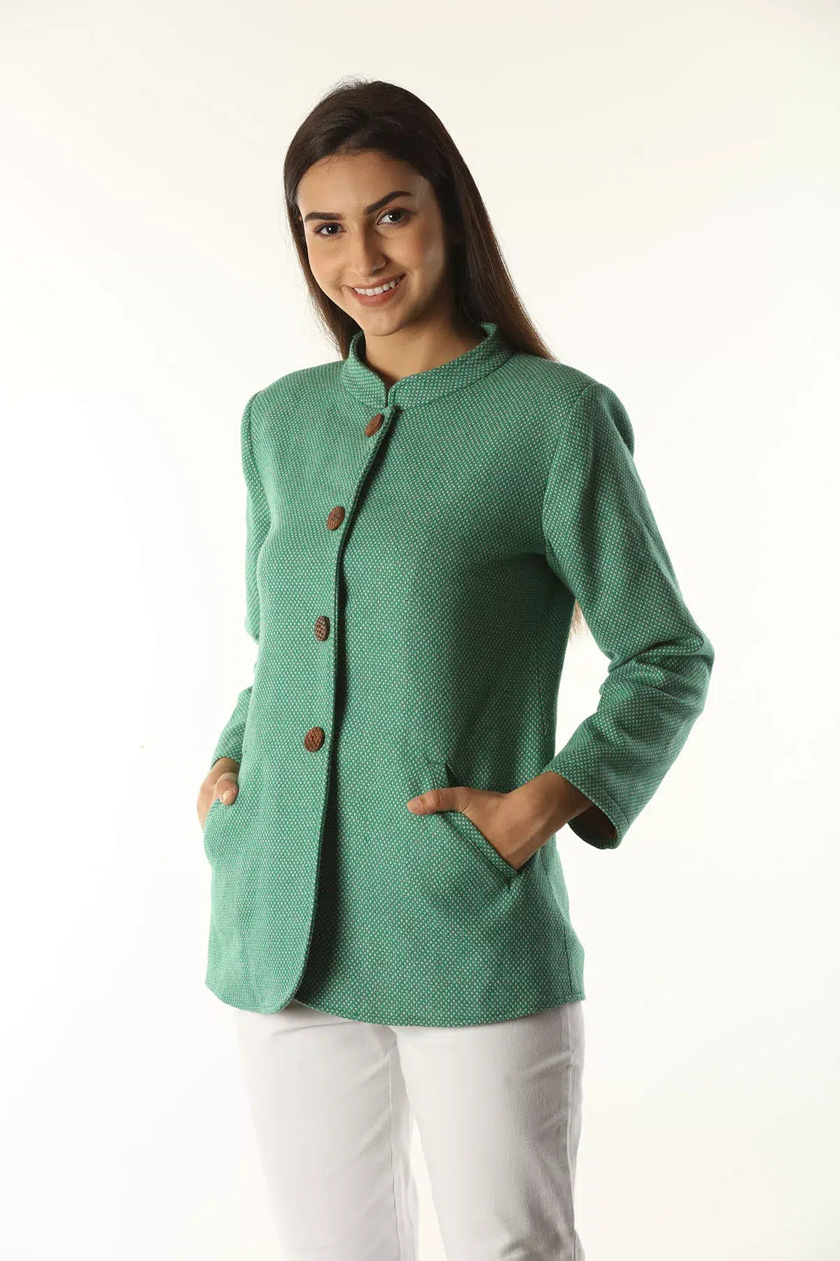 Green Woolen Jacket For Ladies