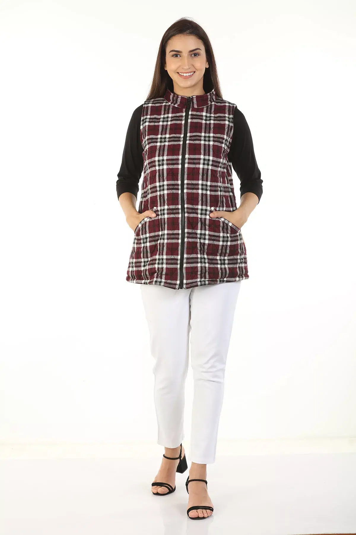 Sleeveless Wine Ladies Red Jacket