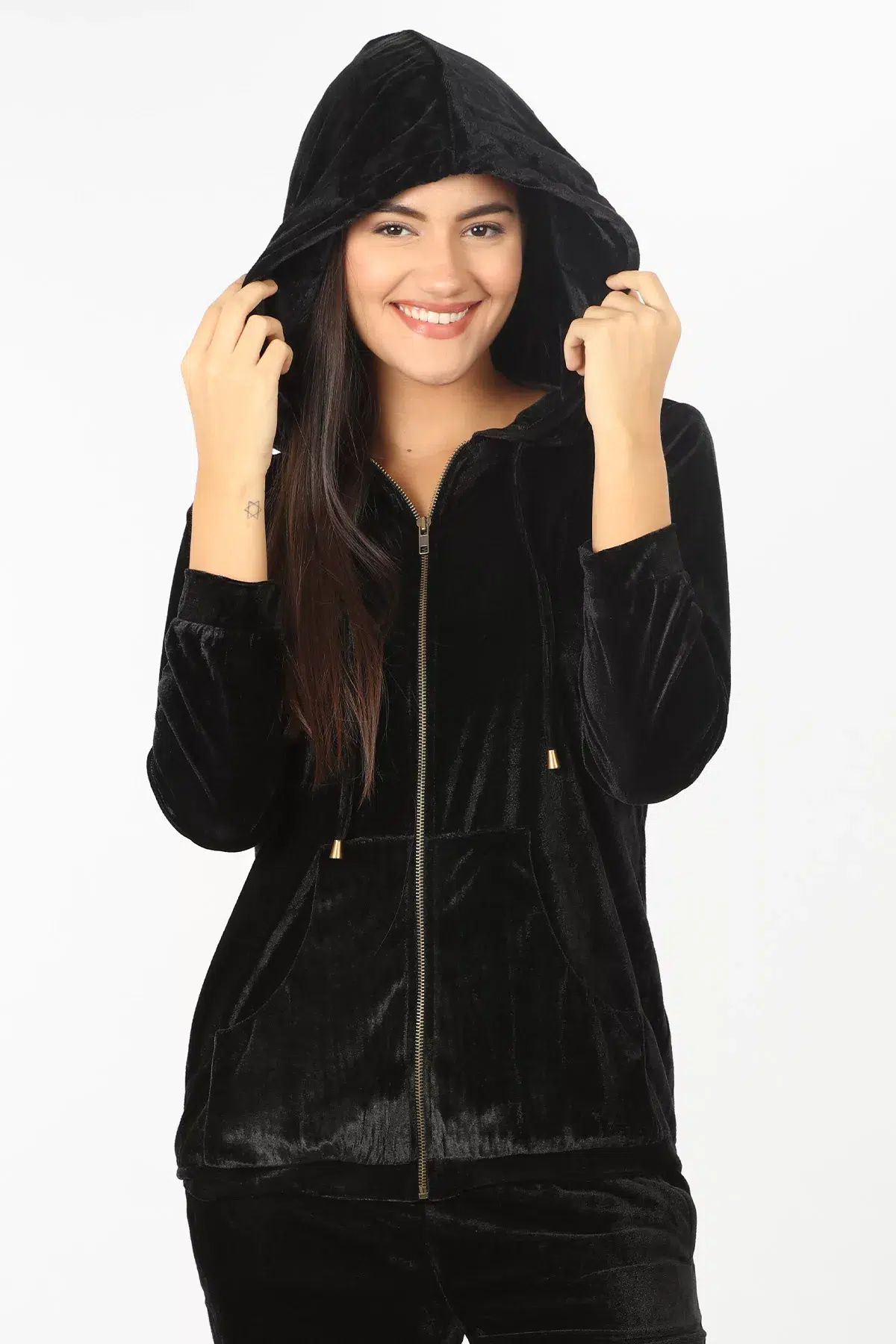 Solid Black Hoodie Women
