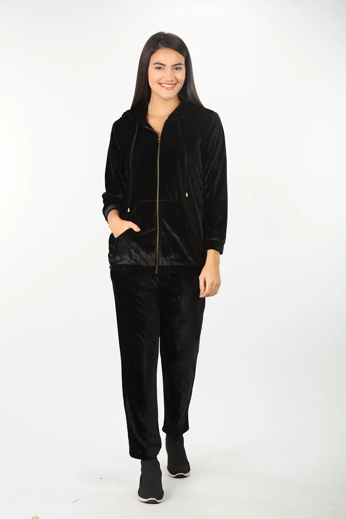 Solid Black Hoodie Women