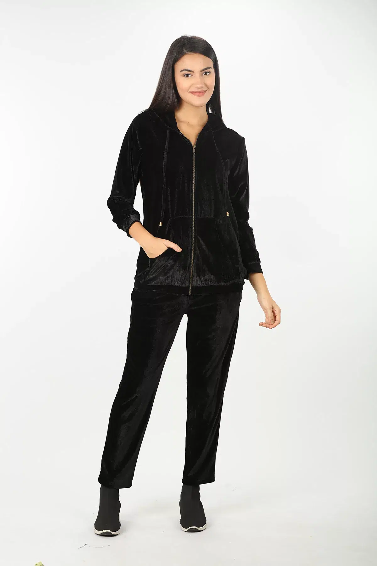 Solid Black Hoodie Women