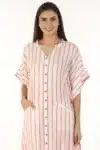 Pink Striped White Kaftan For Women