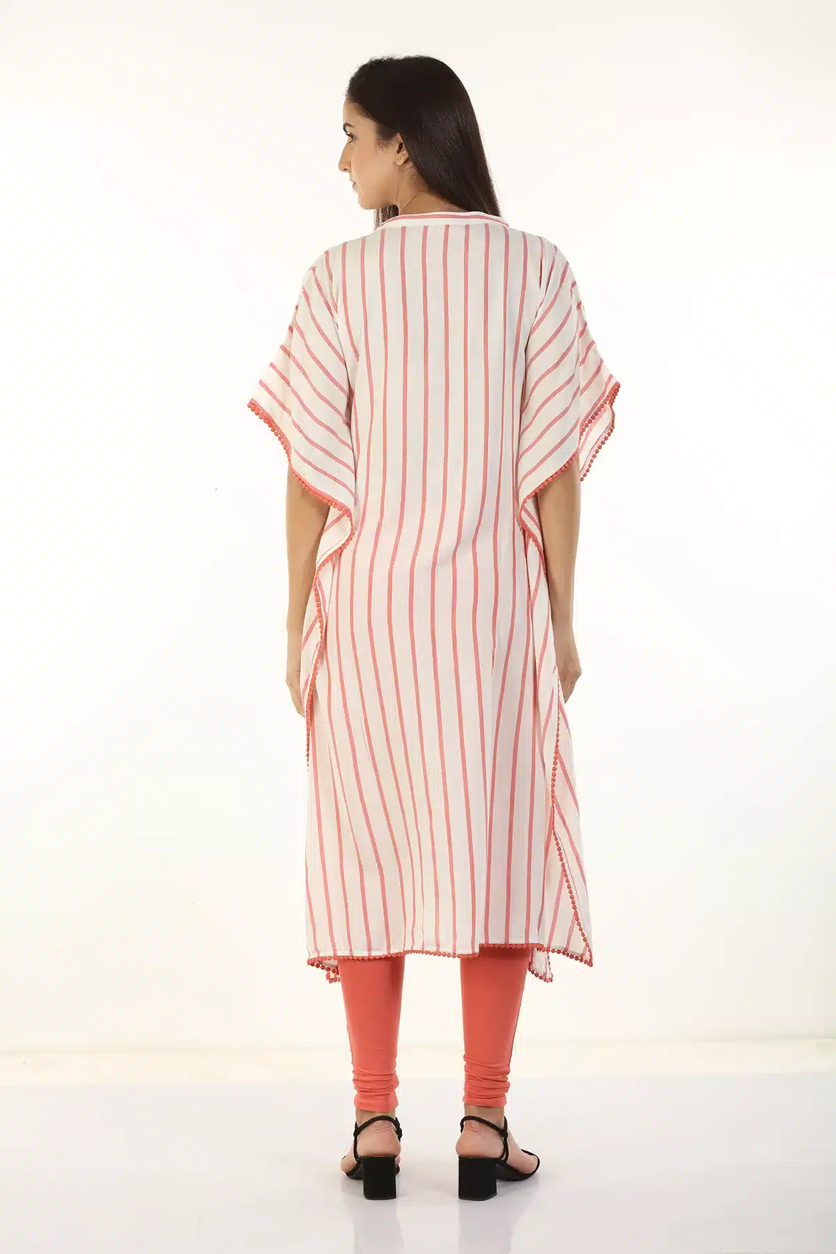 Pink Striped White Kaftan For Women