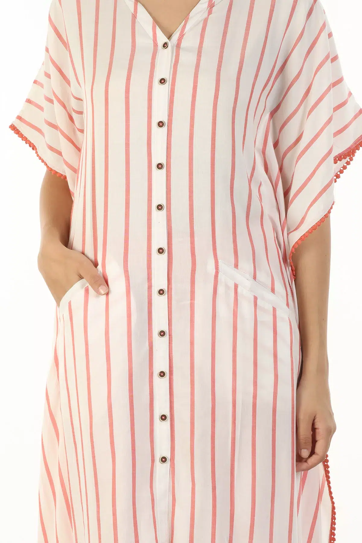 Pink Striped White Kaftan For Women
