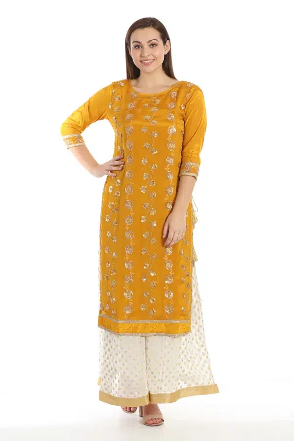 Embroidered Yellow Kurti For Women